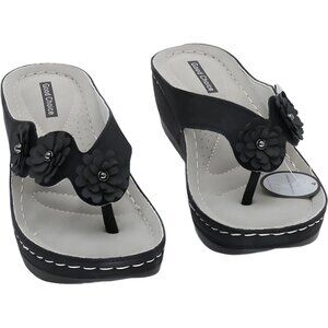 Good Choice Ammie Floral Wedge Thong Sandals Black Women's US 7M
